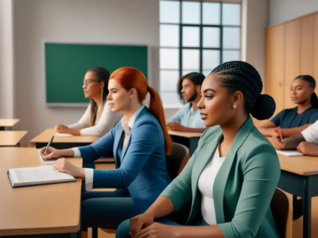 Un grupo diverso de estudiantes con distintas habilidades y orígenes trabajando juntos en un aula, reflejando la inclusión educativa en Uruguay