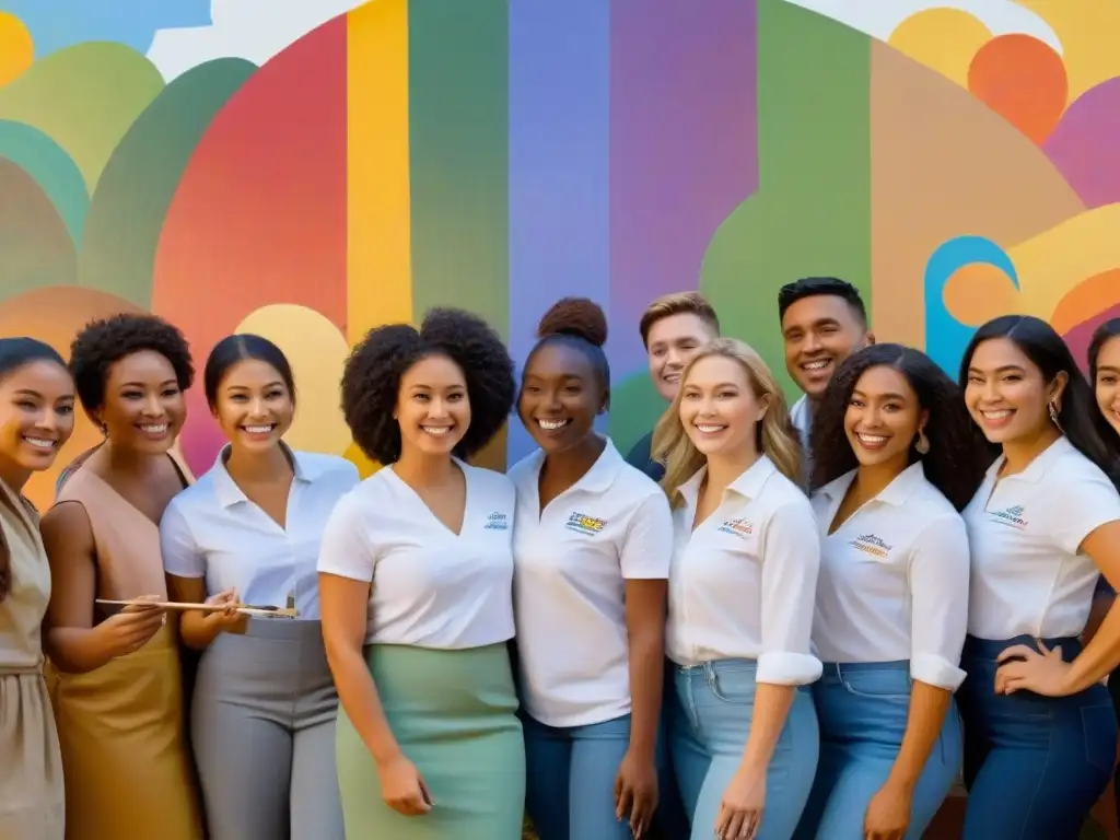 Un grupo diverso de estudiantes en Uruguay pintando un mural que simboliza la unidad y diversidad cultural en la educación