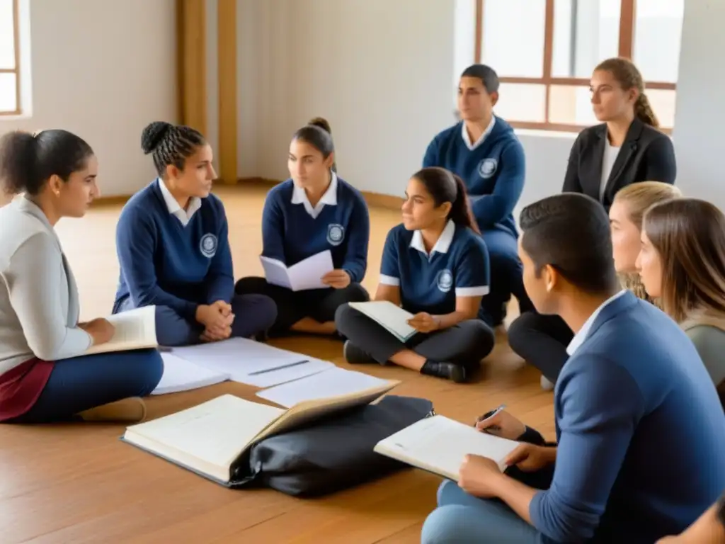 Un grupo diverso de estudiantes uruguayos participa en un taller de orientación vocacional