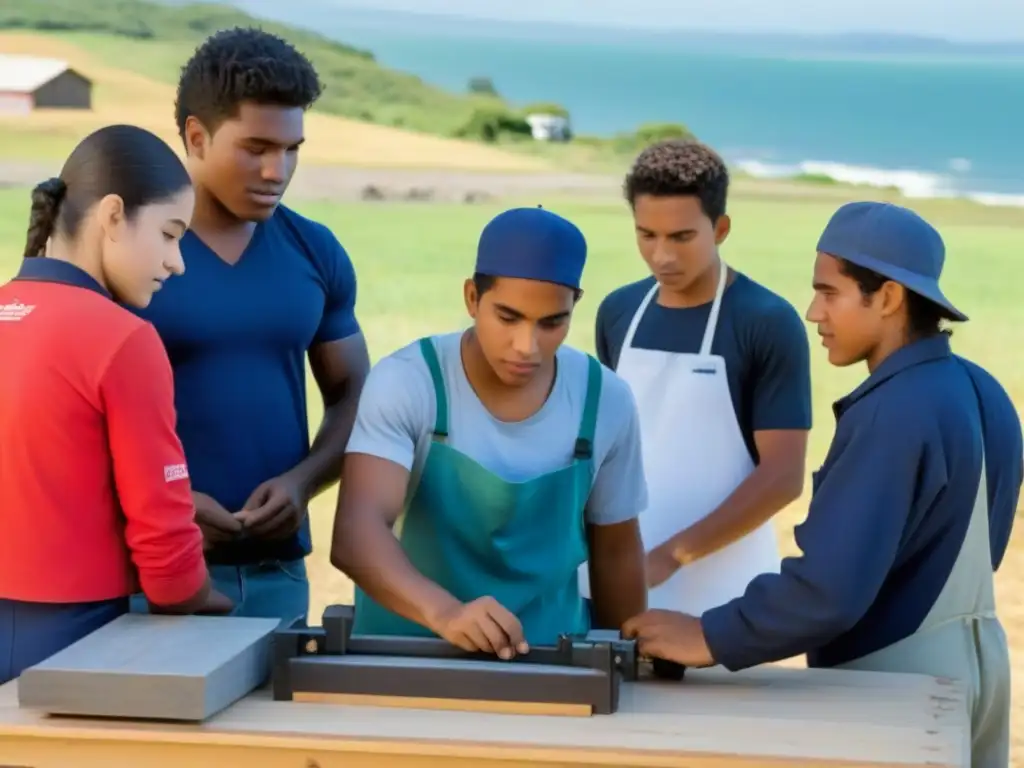 Un grupo diverso de jóvenes migrantes en Uruguay, destacando en educación técnica