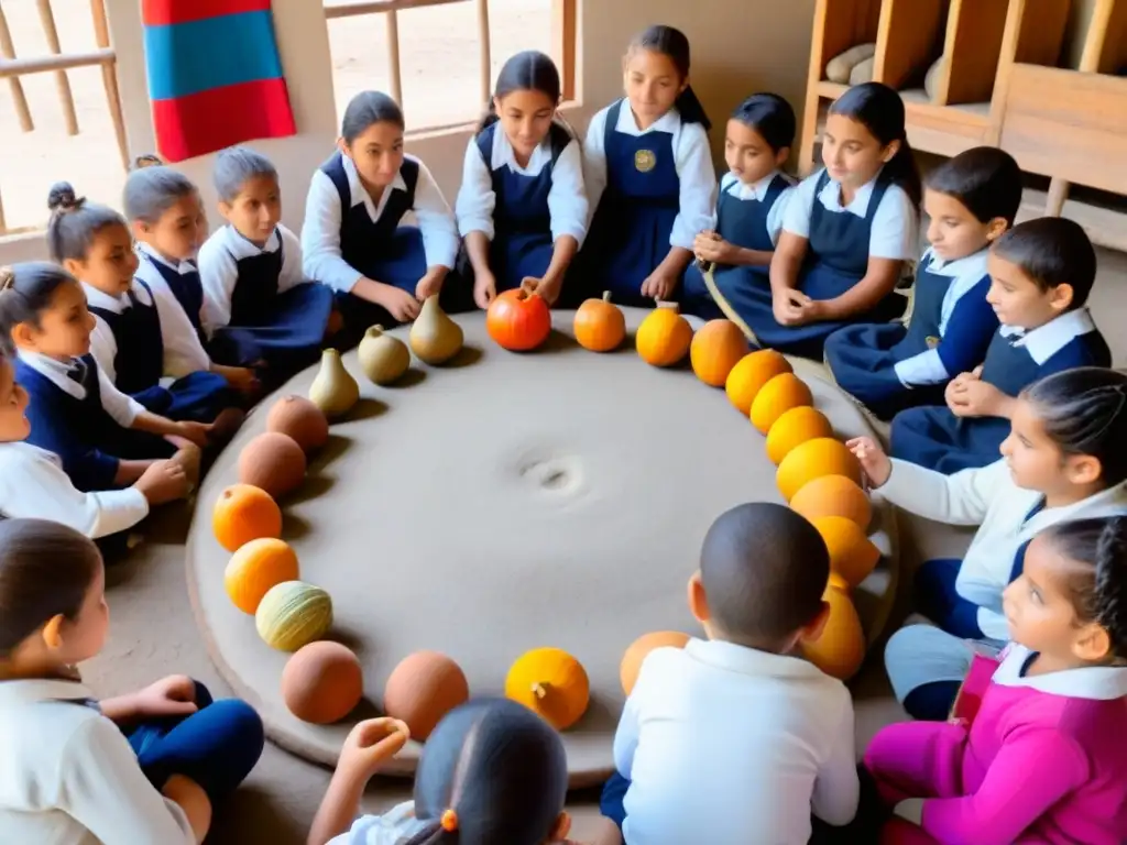 Grupo diverso de niños uruguayos en taller de artesanías tradicionales educativas