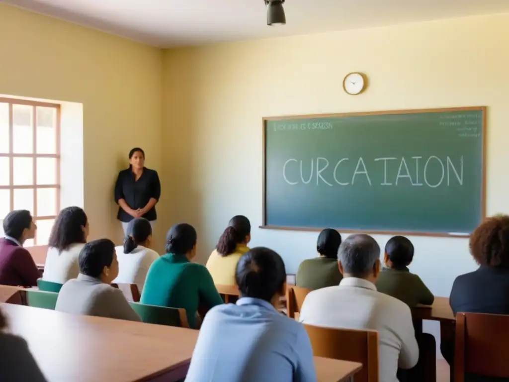 Profesores en Uruguay: Capacitación Educativa Un grupo diverso de profesores uruguayos participa en un taller de capacitación, reflejando colaboración y desarrollo profesional