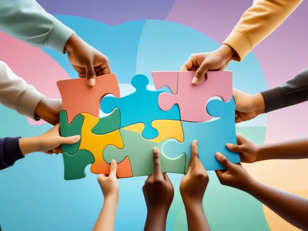 Un grupo diverso de estudiantes unidos por un puzzle de Uruguay, simbolizando resiliencia y unidad en políticas educativas