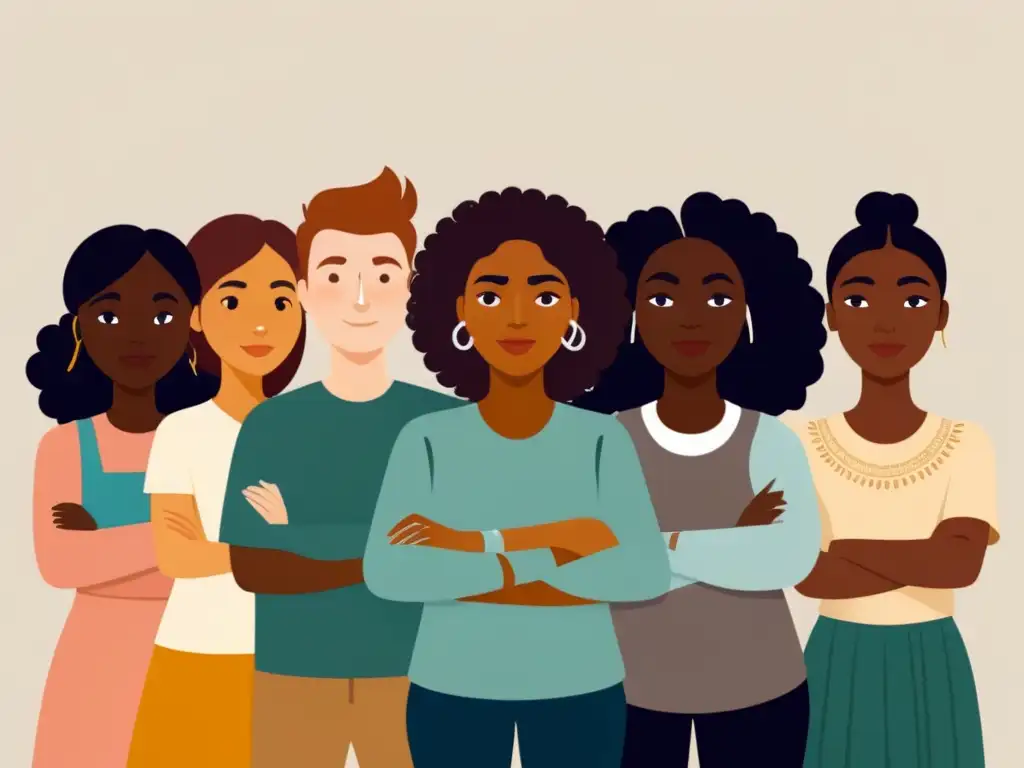 Unidos contra el bullying: Estudiantes diversos en apoyo mutuo Grupo diverso de estudiantes unidos en solidaridad contra el acoso escolar, perspectiva género