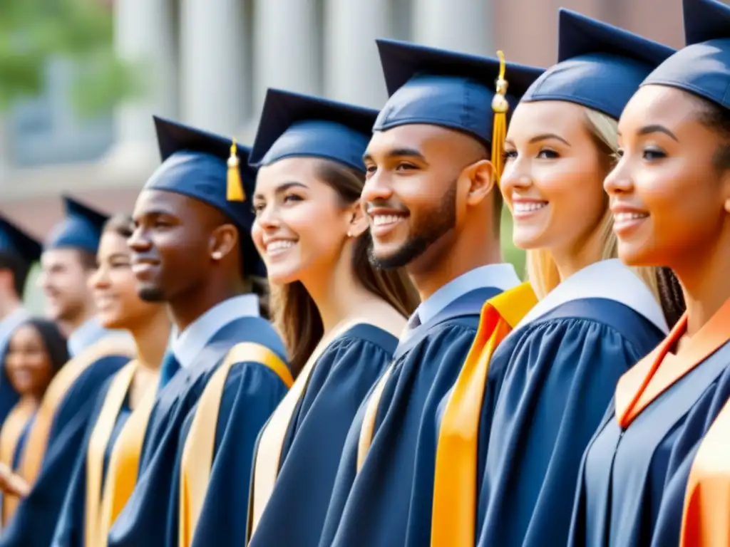 Grupo de graduados universitarios con emociones de felicidad y determinación, simbolizando la transición exitosa a la vida profesional en Uruguay