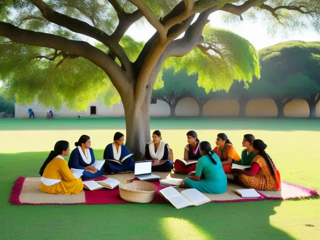 Un grupo de mujeres rurales en Uruguay, empoderadas y educándose juntas bajo un árbol