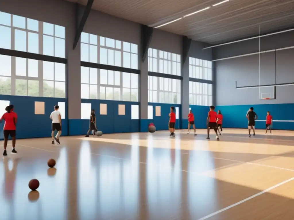 Inclusión y diversidad: estudiantes uruguayos en acción Una ilustración detallada y minimalista de diversidad en educación física en Uruguay, en un gimnasio moderno e inclusivo