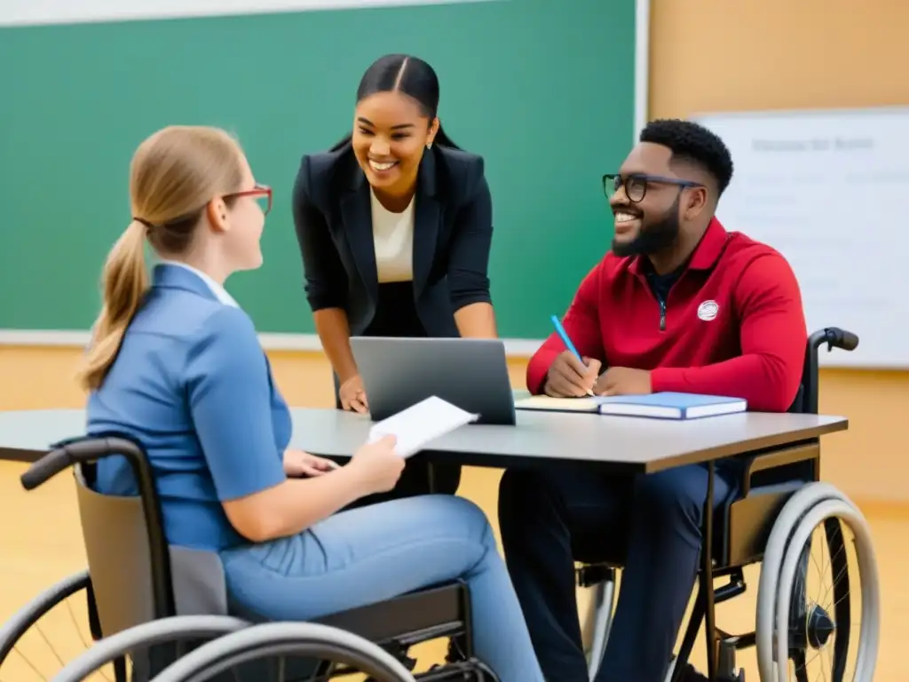 Una ilustración de mentoría para estudiantes en inclusión: diversidad, colaboración y aprendizaje en un aula inclusiva