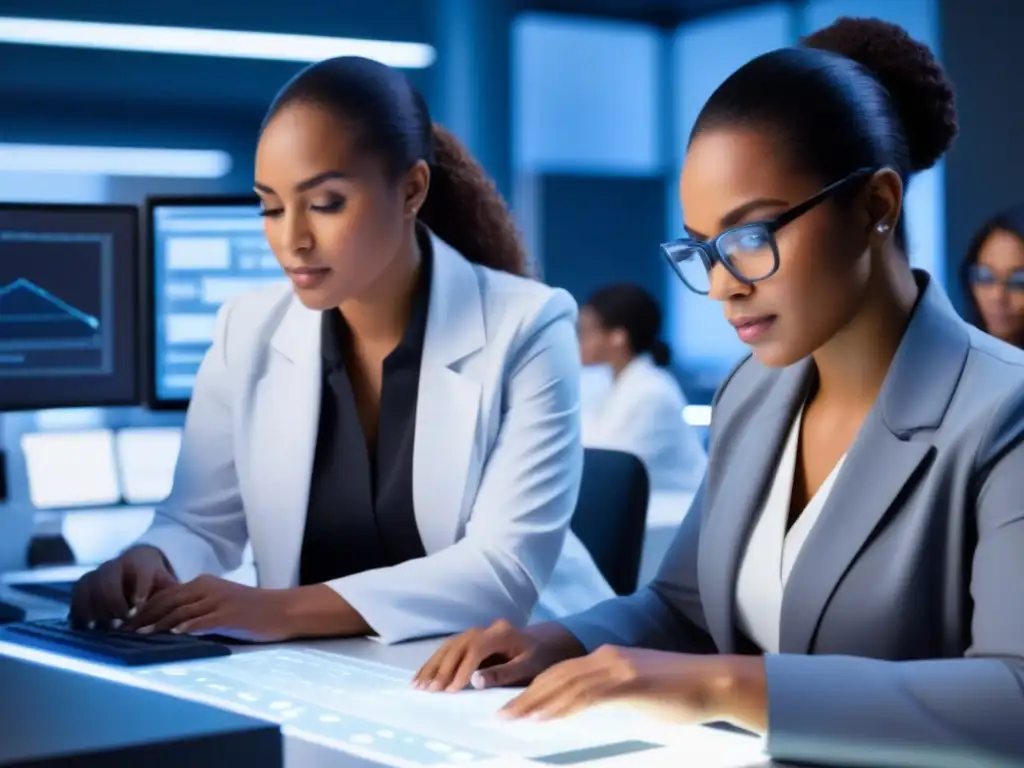 Imagen detallada de mujeres expertas en STEM en un laboratorio futurista