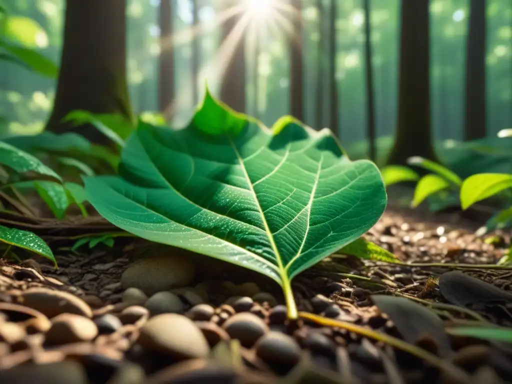 La imagen muestra la importancia de la educación ambiental a través de un detallado y vibrante helecho en un frondoso bosque verde