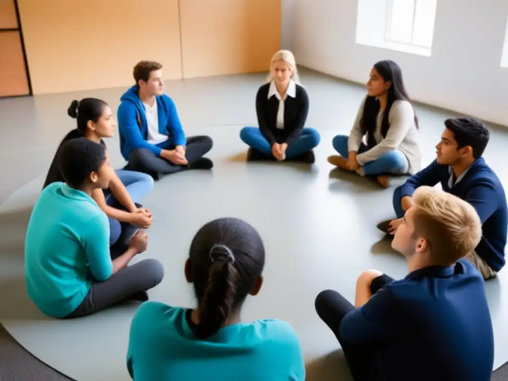 Una imagen inspiradora de estudiantes diversos en Uruguay practicando competencias socioemocionales en un círculo inclusivo