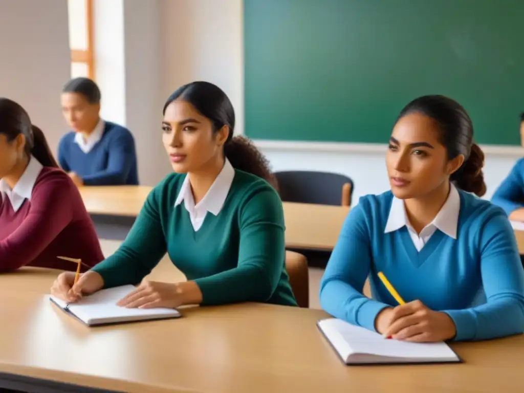 Impacto de la educación bilingüe en Uruguay: estudiantes diversos participan activamente en clase multicultural