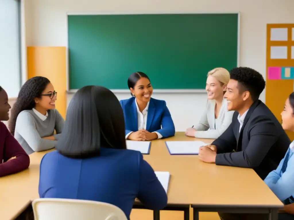 Importancia de los docentes en aulas multiculturales: alumnos diversos colaborando y aprendiendo juntos en un ambiente inclusivo y respetuoso