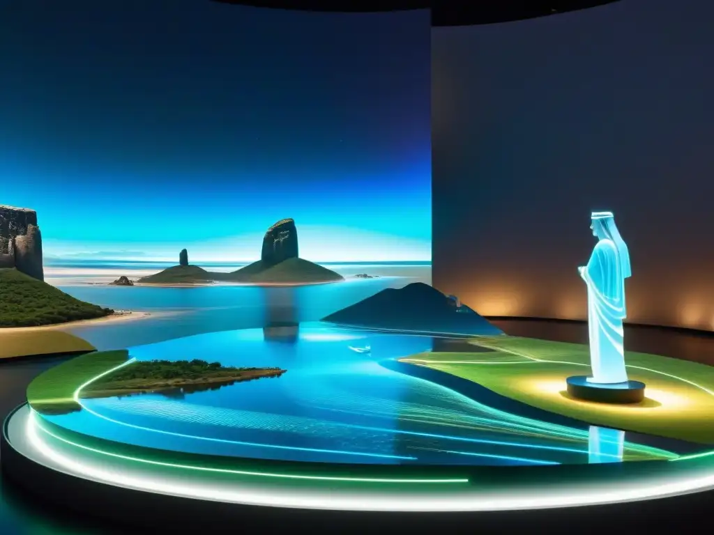 Increíble holograma de Patrimonio Cultural Uruguay Realidad Aumentada mostrando hitos icónicos en diseño minimalista