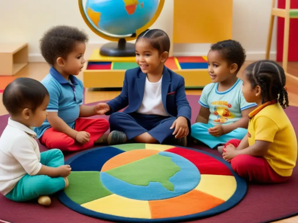 La educación preescolar en Uruguay se enriquece con influencias internacionales: niños en círculo con maestra y globo, aprendiendo juntos