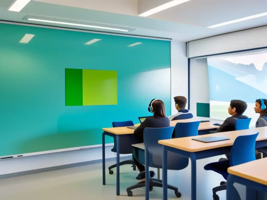 Innovador aula futurista en Uruguay con tecnología AdTech y estudiantes diversos