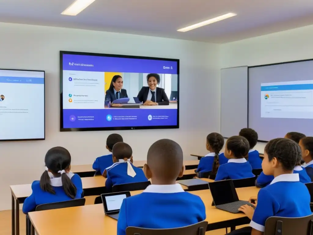 Inspirador aula digital en Uruguay con Microsoft Teams educación, diversidad y entusiasmo estudiantil