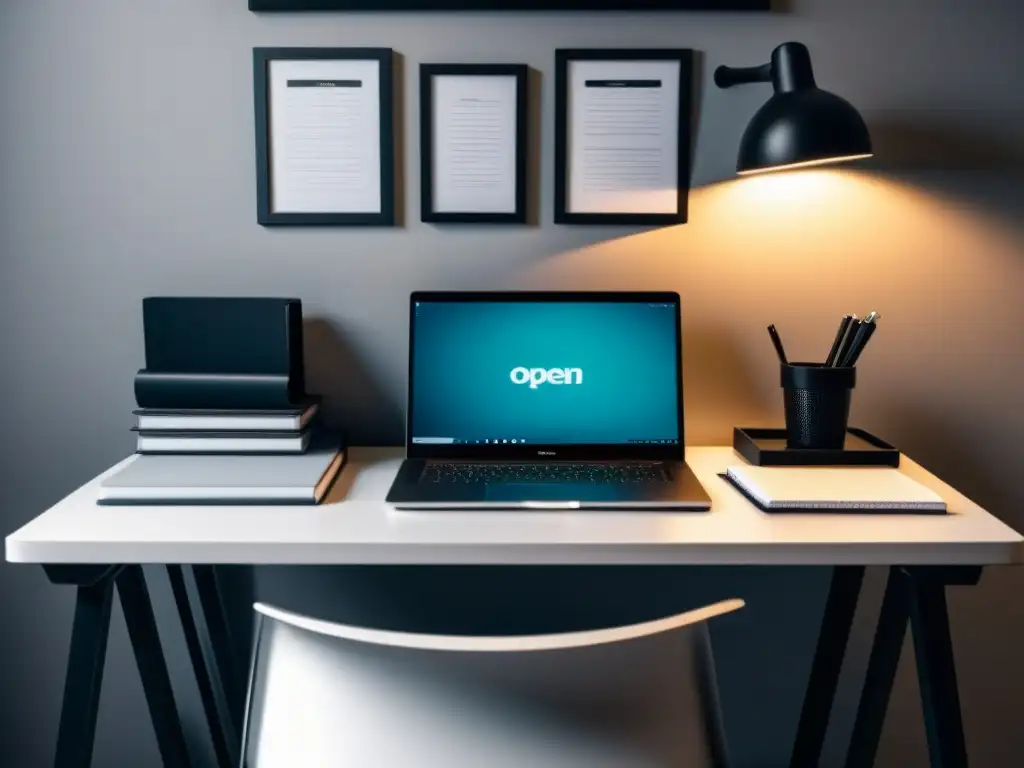 Escritorio estudiantil moderno y motivador en 8k Inspirador espacio de estudio con laptop, organizadores y cita motivacional