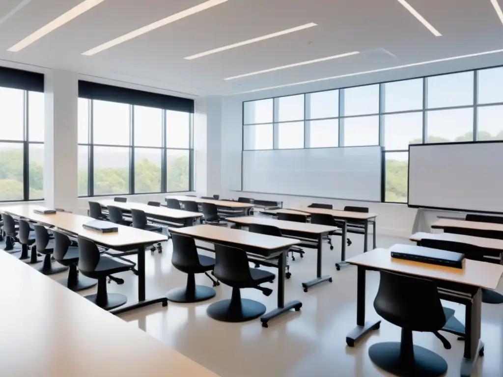 Aula moderna y luminosa para aprendizaje colaborativo Inspiradora aula moderna con estudiantes de diversas edades y fondos participando en actividades colaborativas