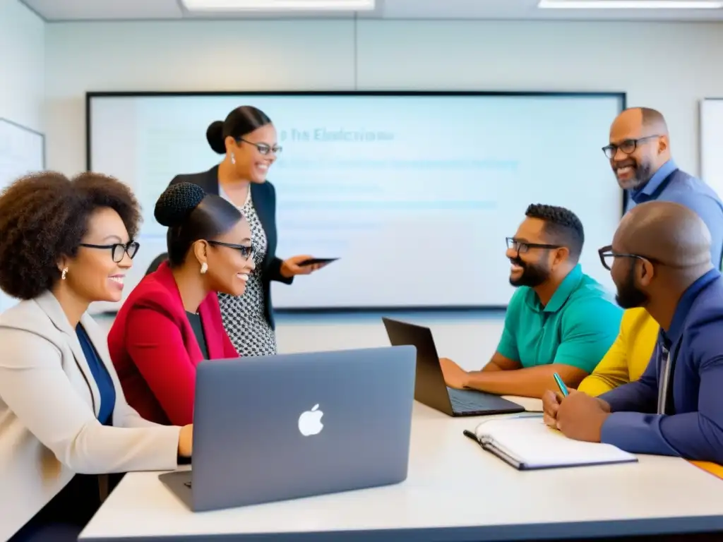 Inspiradora colaboración de docentes de diversas culturas en aula moderna