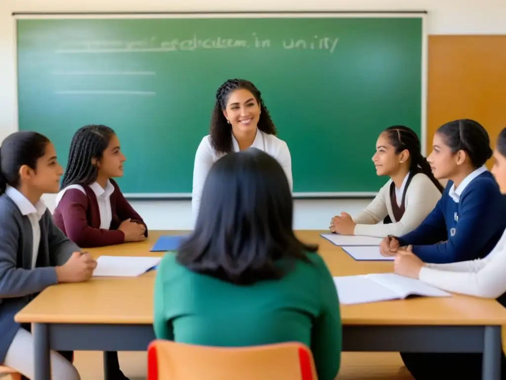 Inspiradora escena de aula en Uruguay, fomentando la educación inclusiva y la empatía entre estudiantes diversos