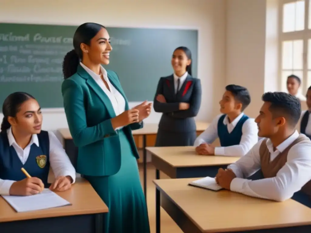 Inspiradora escena educativa con diversidad de estudiantes participando activamente en Uruguay