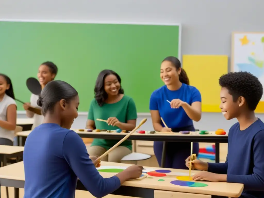 Inspiradora escena de estudiantes diversos disfrutando de la educación artística en Uruguay