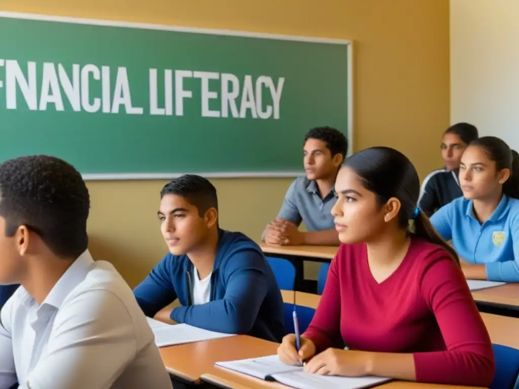 Inspiradora escena de educación financiera para jóvenes en Uruguay, donde aprenden con entusiasmo en un aula iluminada