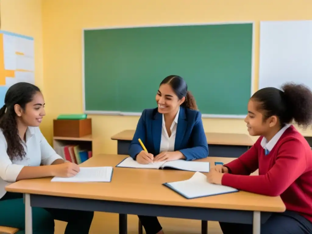 Inspiradora ilustración de estrategias docentes para superar barreras lingüísticas en Uruguay