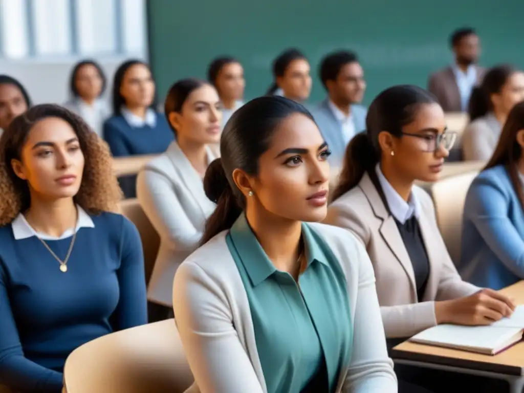 Inspiradora imagen de estudiantes diversos colaborando en aula moderna, destacando la igualdad de género en educación en Uruguay