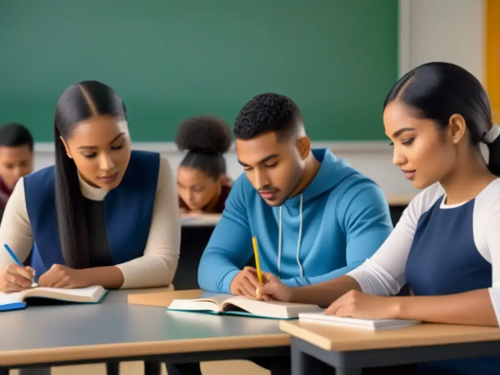 Inspiradora imagen de estudiantes diversos trabajando en equipo con estrategias efectivas en aula bilingüe