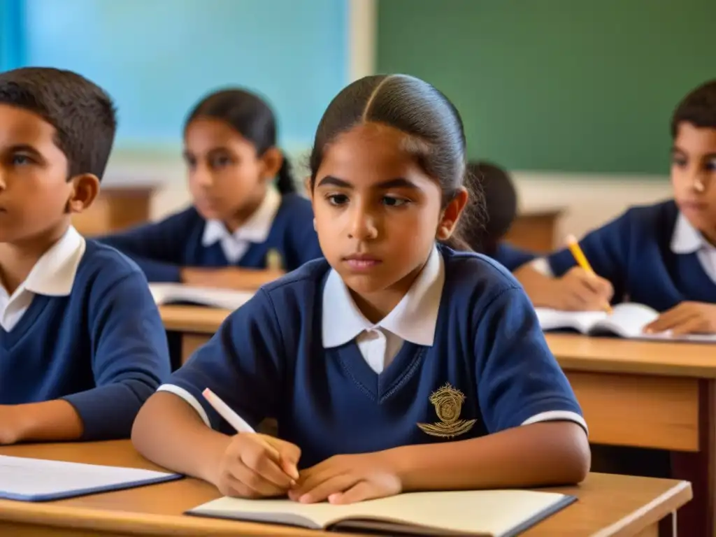 Inspiradora imagen de estudiantes uruguayos concentrados en sus estudios, resaltando la importancia de los Derechos Humanos en Educación Uruguay