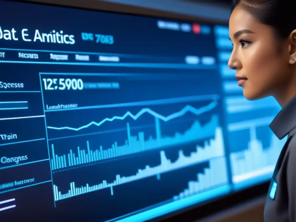 Interfaz digital futurista con gráficos detallados de progreso estudiantil Interfaz digital futurista con gráficos detallados de analítica de aprendizaje en Uruguay