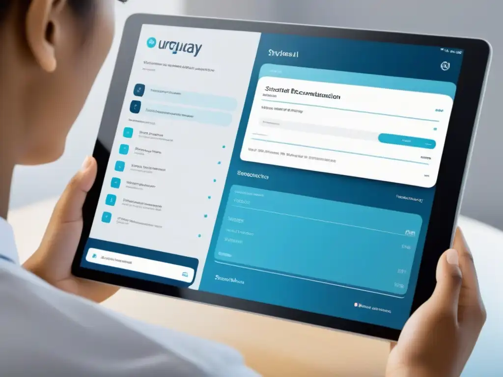Interfaz futurista de tutorías inteligentes en Uruguay en tablet elegante, con recomendaciones personalizadas y seguimiento de progreso