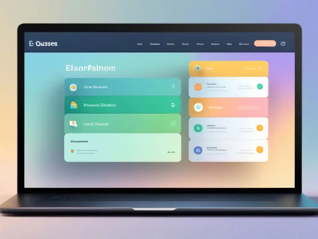 Interfaz moderna para elearning con colores pastel, navegación intuitiva y diseño amigable