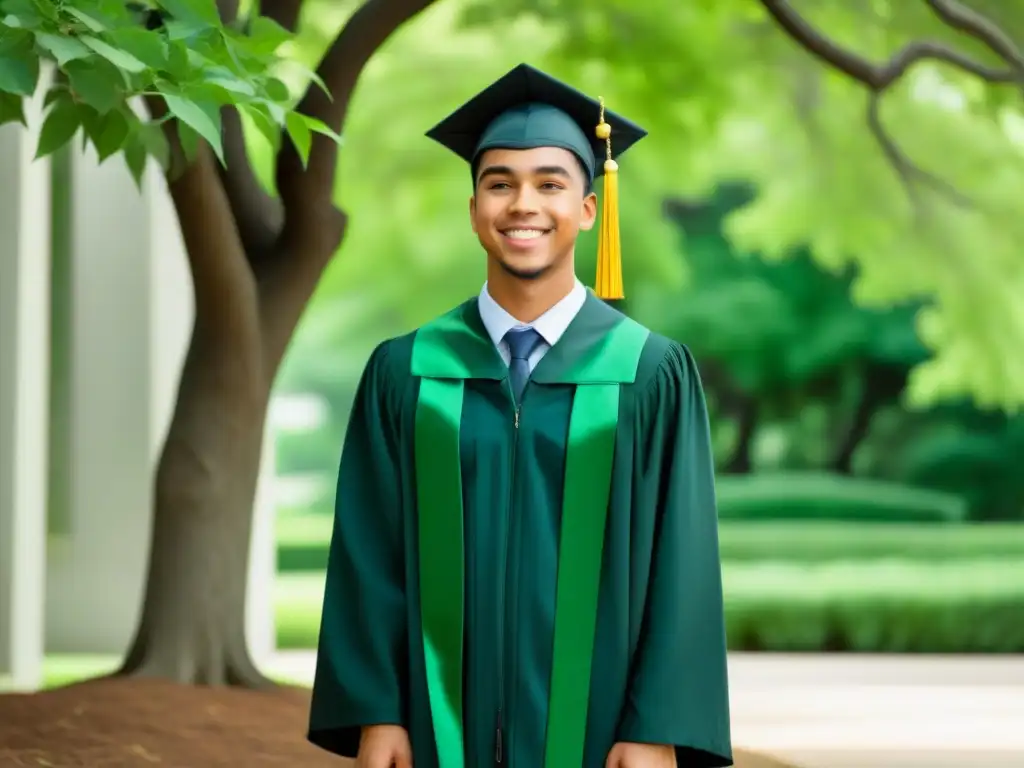 Joven graduado bajo un árbol, simbolizando éxito y planificación financiamiento estudios posgrado Uruguay