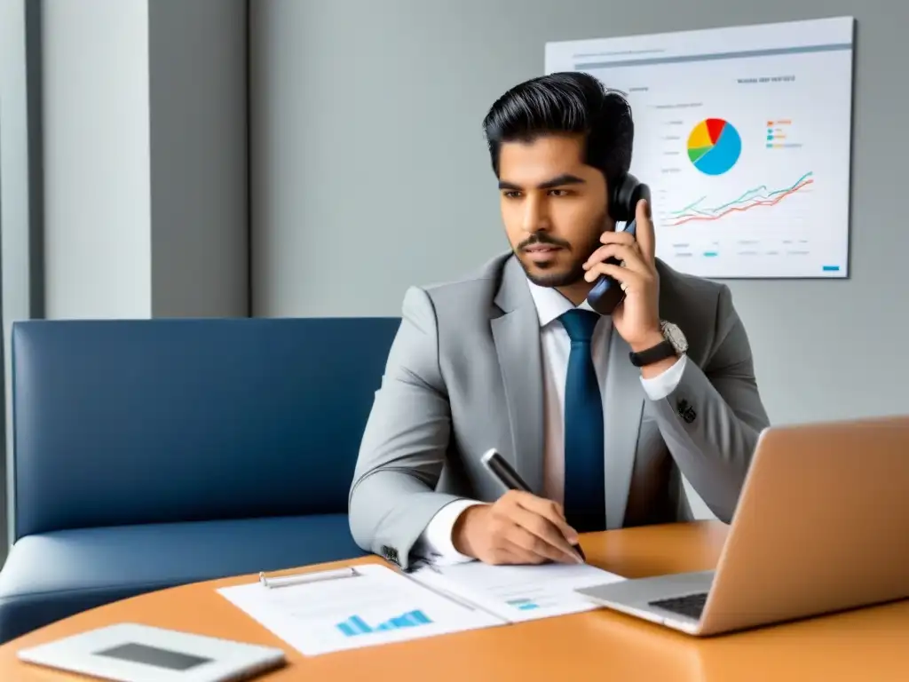 Joven profesional bilingüe en oficina moderna, reflejando la importancia del bilingüismo en el futuro económico de Uruguay