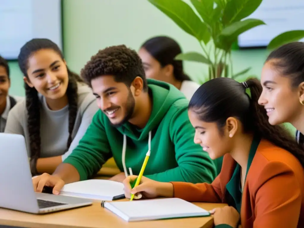 Jóvenes estudiantes uruguayos empoderados colaboran en proyectos sostenibles, liderando el cambio educativo