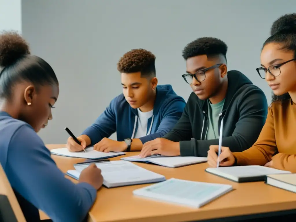 Jóvenes de diversas etnias en un taller de educación financiera, colaborativos y enfocados en Uruguay