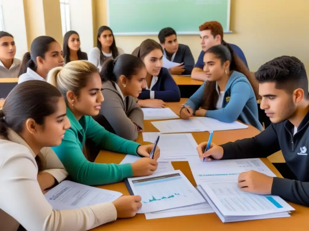 Empoderamiento financiero: Jóvenes uruguayos aprenden juntos Jóvenes uruguayos en taller de educación financiera, colaborando y aprendiendo juntos