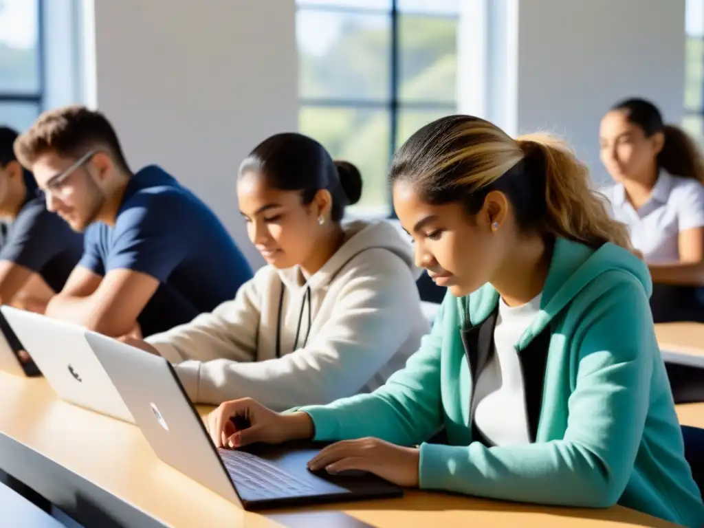 Jóvenes uruguayos aprendiendo con tecnología en un taller educativo, integrando los mejores métodos de enseñanza en Uruguay