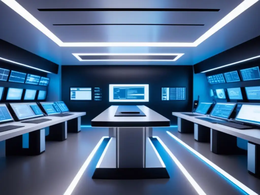 Lab virtual de ciencia futurista en Uruguay Un laboratorio virtual futurista en Uruguay con tecnología avanzada y diseño minimalista