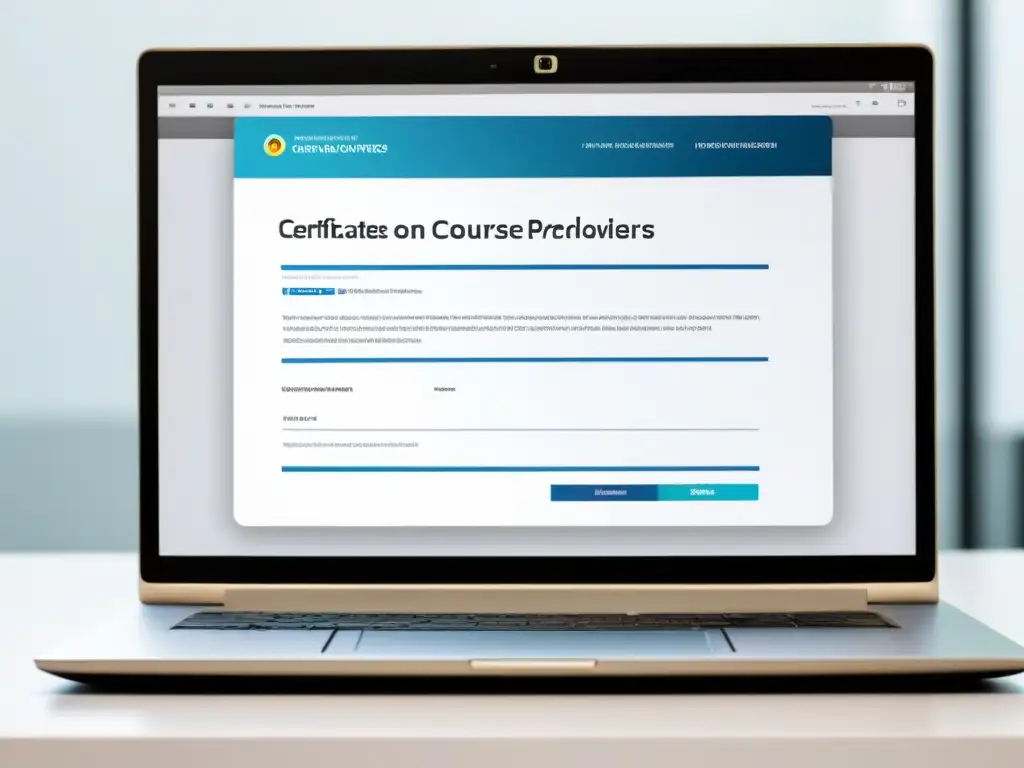 Una laptop moderna muestra certificaciones de proveedores de cursos online en Uruguay, destacando educación digital de calidad