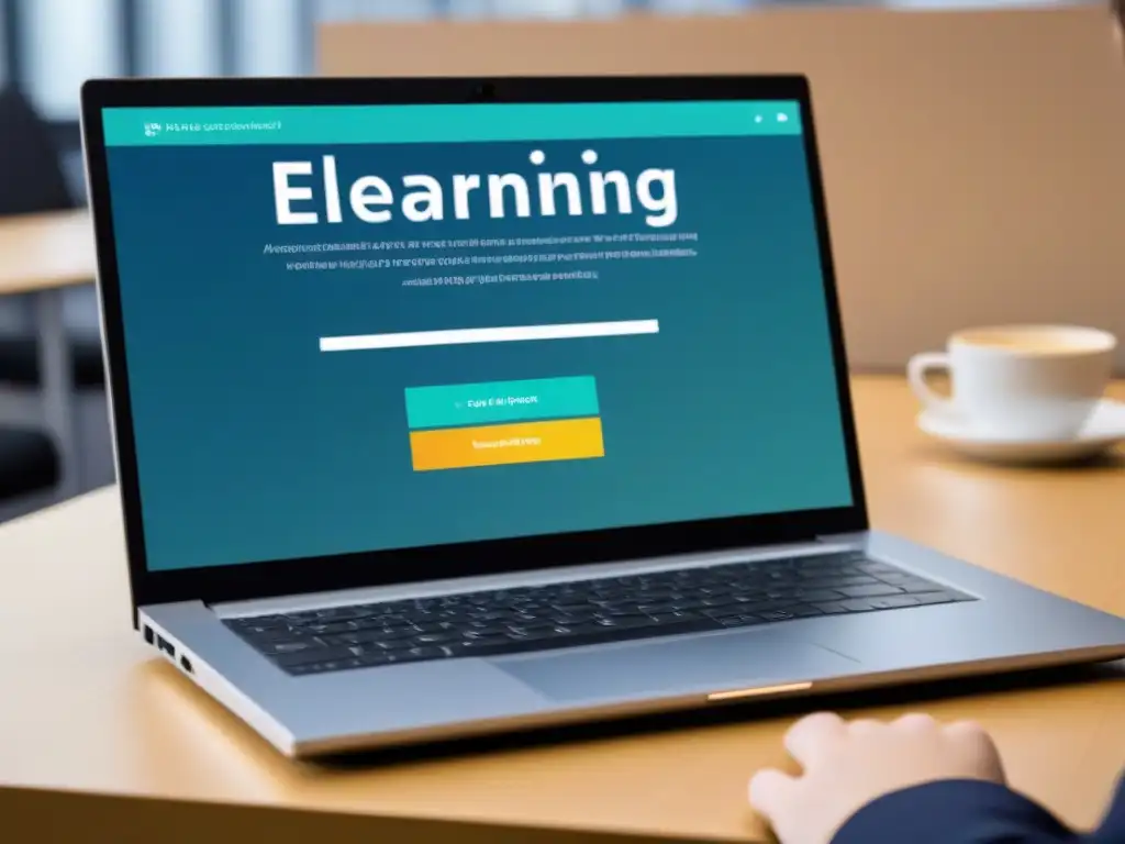 Una laptop moderna muestra una plataforma de elearning accesible, con estudiantes diversos