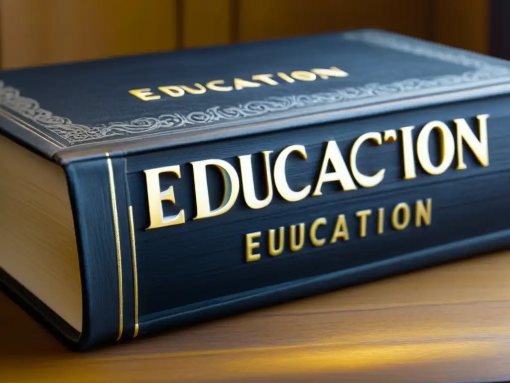 Un libro antiguo con la palabra 'Educación' en la portada, sobre un escritorio de madera