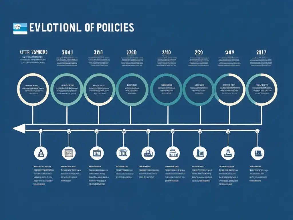 Una línea del tiempo minimalista y detallada que muestra la evolución de las políticas educativas en Uruguay desde 1900