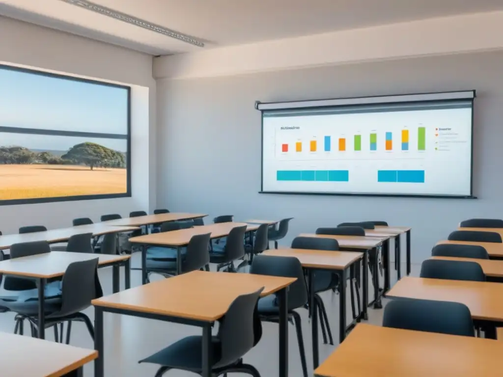 Aula moderna y luminosa en Uruguay: educación progresista Luminosa aula moderna en Uruguay con mobiliario ergonómico y pizarrón interactivo