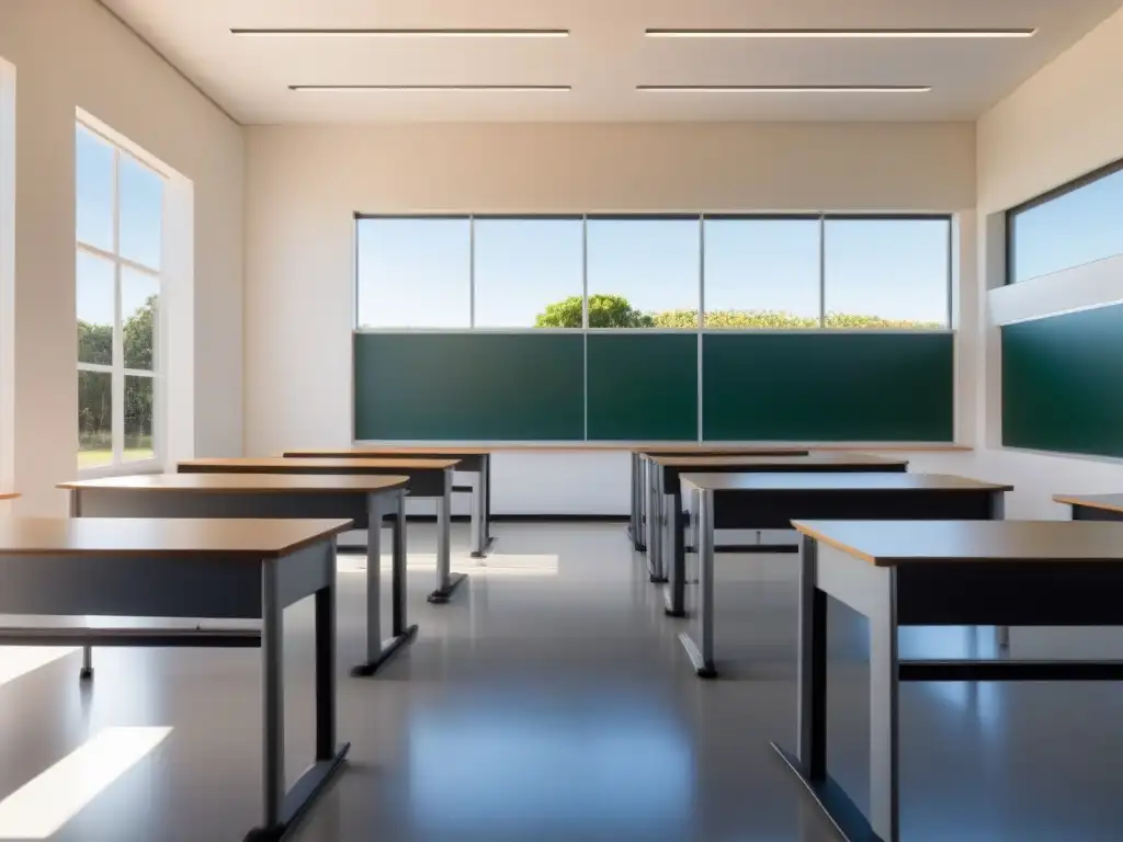 Luminoso salón de clases en Uruguay, con mobiliario moderno y luz natural