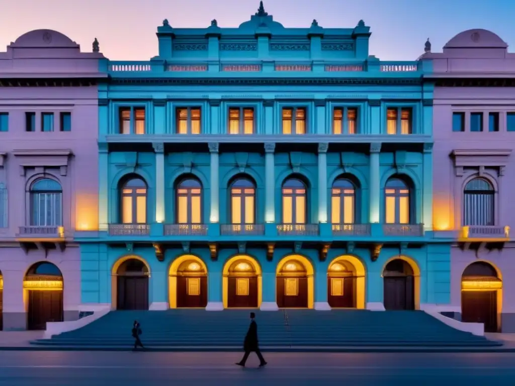 Palacio Salvo al atardecer: Majestuosidad Art Deco en Montevideo La majestuosa arquitectura del Palacio Salvo en Montevideo al atardecer, reflejando la identidad uruguaya en educación