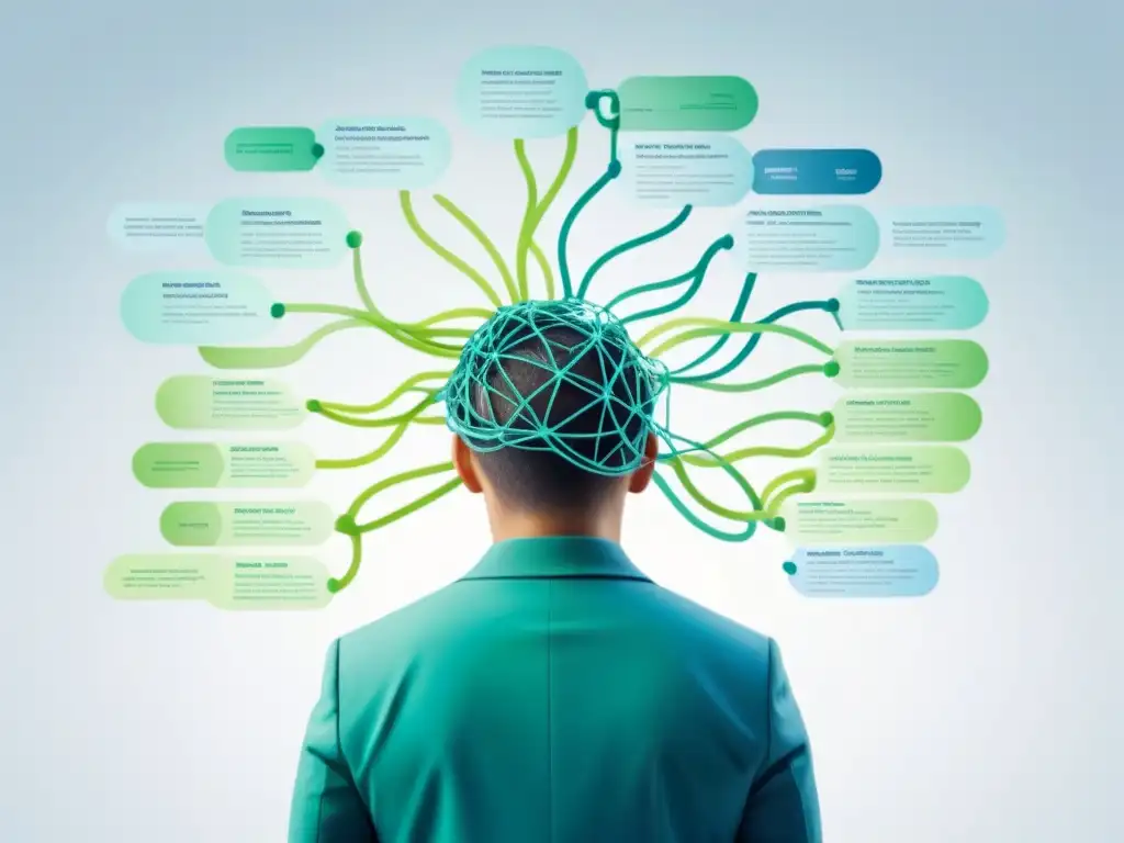 Un mapa mental intrincado en tonos azules y verdes sobre fondo blanco